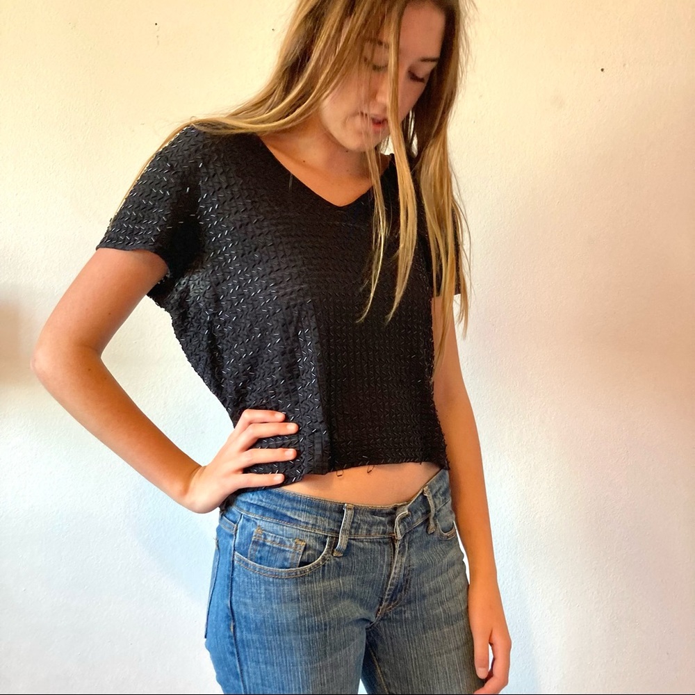 Stunning intricately beaded silk crop top